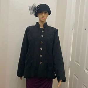 Peony Brand 100% Silk Black Medium Woman’s Asian Oriental Jacket Snap Closure